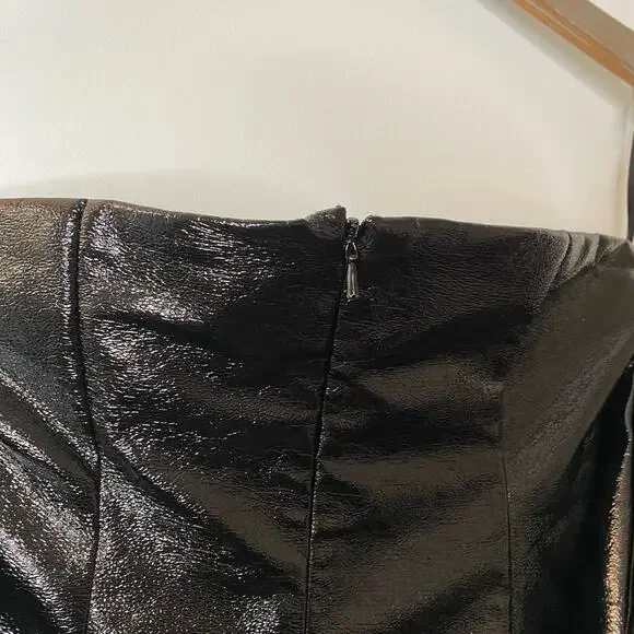 ROTATE BIRGER CHRISTENSEN Black Phoebe Vinyl Off Shoulder Mini Dress - Picture 9 of 10